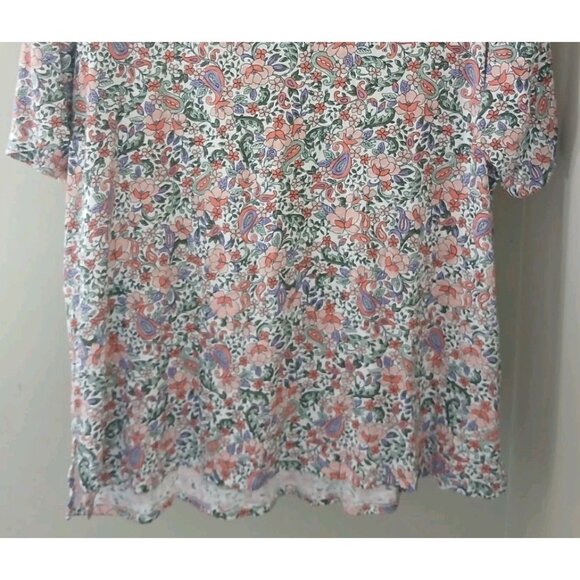 J. Jill Pima Slub Elbow Sleeve Top Plus Size 2X Pink Floral V Neck Popover - Picture 8 of 10
